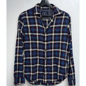 American Eagle Athletic Fit Long Sleeve Button Up Shirt Mens Size XS Blue Plaid